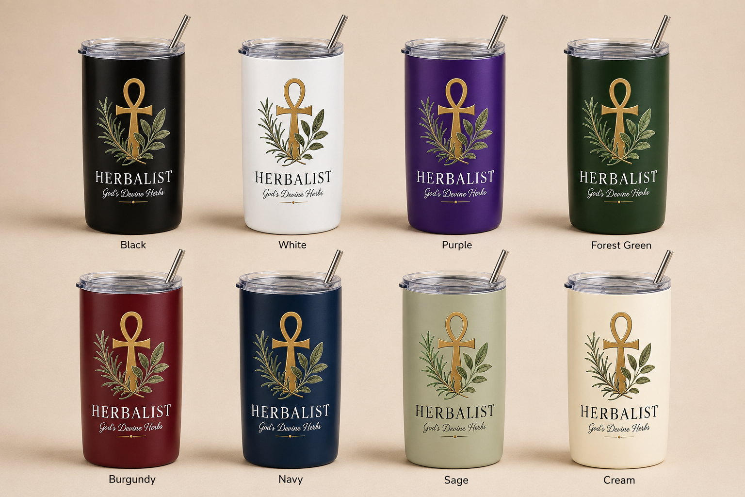 Herbalist Ankh & Botanical Insulated Tumbler – 20 oz